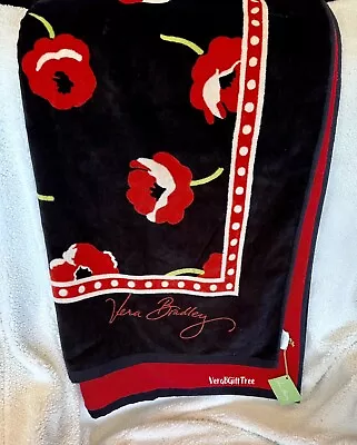 Vera Bradley Beach Towel POPPY FIELDS Oversized SOFT Pool Black RED NWT New RARE • $99.50