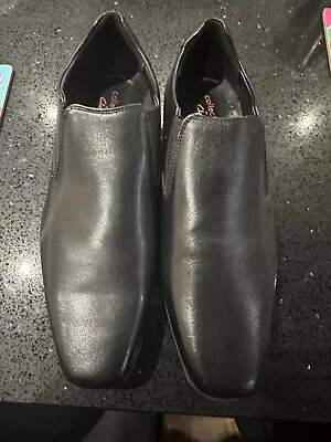 MENS CLARKS BLACK LEATHER SLIP ON SHOES NEW But ODD Sizes (Left 8 Right 9) • £12.99