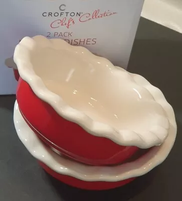 Crofton Glazed Ceramic Pair: Red & White Scallop-Edge Mini Pie/Tart Dishes  • $29.95