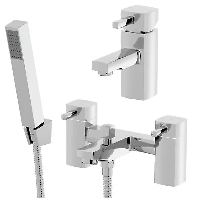 £84.99 • Buy Modern Chrome Square Bathroom Tap Mono Mini Basin Mixer Bath Filler Shower Set