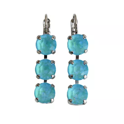 Mariana Rhodium Plated Sun-Kissed Aqua Blue Triple Dangle Drop Crystal Earrings • $51