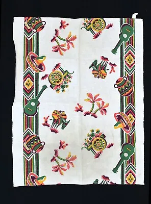 Vintage Mexican Burro Sombrero Palm Trees Flower Cart Cotton Hand Towel 16 X 21 • $24.99