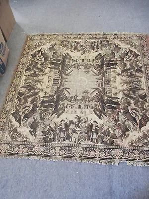 Vintage Woven Wool Tablecloth / Tapestry Wall Hanging Medieval Theme 68 X 68 • $81.25