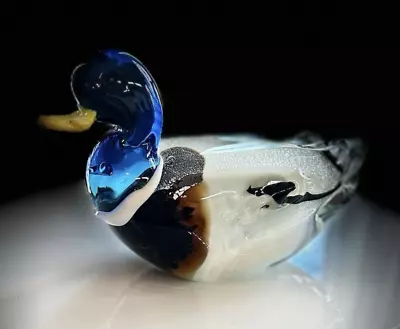 Mallard Duck Murano Style Art Glass Paperweight Blown Bird Italian GORGEOUS • $35.99