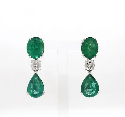 Zambian Emerald Dangle Earrings 18k White Gold SI/H Diamond Jewelry Gift 9.15 Ct • $3946.50