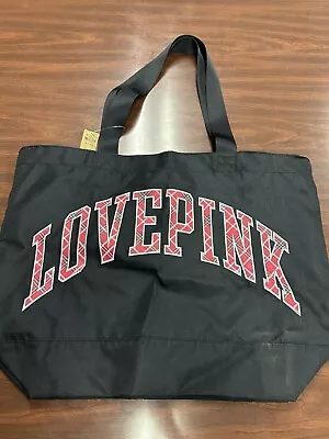 NWT Victoria's Secret PINK Black Love PINK Plaid Pattern Tote Beach Bag • $13.29