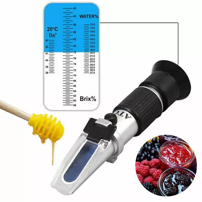 Refractometer Honey Tester 58-90% Brix 38-43°Baume 10-33% Water Sugar Meter • £19.79