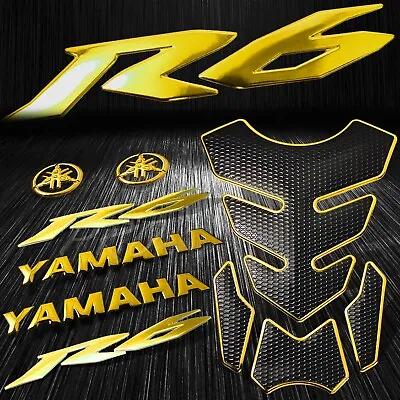 4PCs Chromed Gold Fuel Tank Pad+6  3D Logo+Letter+for YZF-R6/R6S Emblem Sticker • $26.77