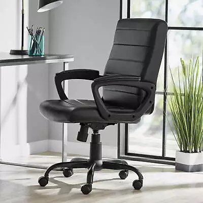 Bonded Leather Mid-Back Manager's Office Chair Computer Task Chair Black • $121.12
