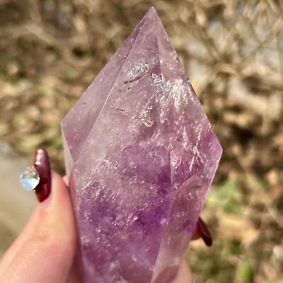 373G Natural Amethyst Obelisk Quartz Crystal Wand Dual Point Spiritual Energy • $0.99