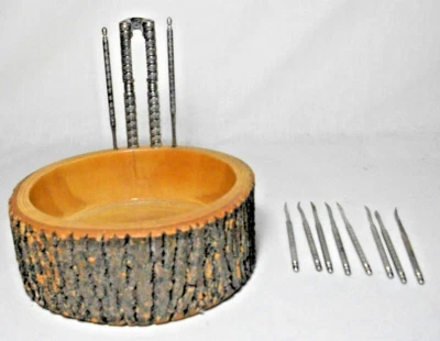 $25.99 • Buy Vintage Wood With Bark Nut Bowl, Nutcracker & 10 Pick Set