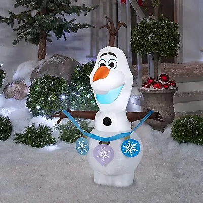 4 Ft Disney Olaf Holding String Of Ornaments Christmas Airblown Inflatable Decor • $44.99