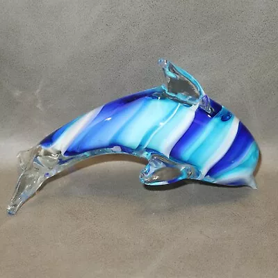 6  Dolphin Art Glass Cobalt Blue Stripped Murano Style Sculpture Paperweight • $21.70