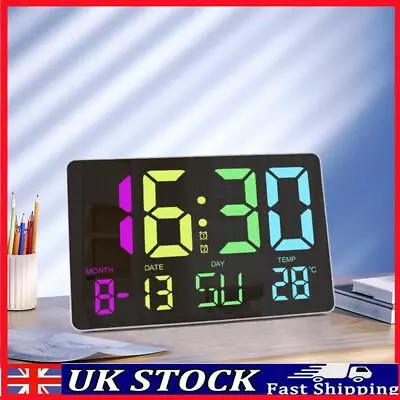 10 Inch Digital Alarm Clock 12/24H With Date Temp For Living Room Office Bedroom • £28.09