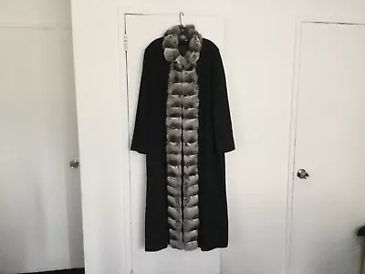 Maximilian Cashmere Black Coat With Natural Chinchilla Large  • $1100