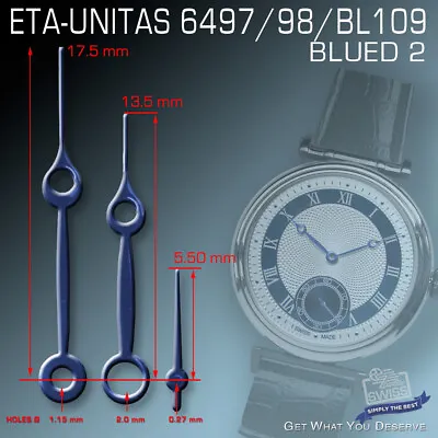 Hands Set For Movement Eta Unitas 6497/6498 Blued 2 Classic Retro • $22