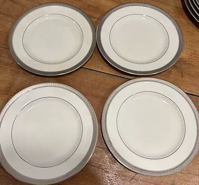 4 MIKASA WHITE PALATIAL PLATINUM SILVER EDGE Dessert Salad Lunch 8 1/4 Plates • $34.99