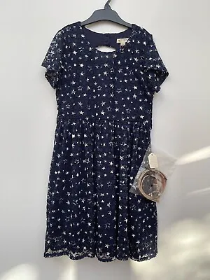 Yumi Girls Navy & White Stars Lace Print Dress - Age 9/10 • £14.99