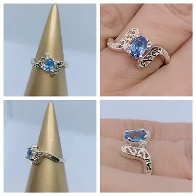 AAA TANZANITE & TOPAZ STERLING SILVER RING GOLD PLATED TWIST SIZE L (uk) • £50