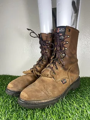 Justin Leather Work Boots Men's Size 8.5D Kitties Nice USA Made Brown 0760 • $35