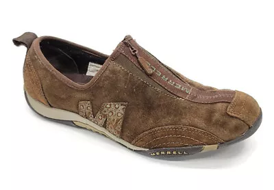 Merrell Barrado Womens 7.5 Brown Leather Athletic Leisure Zipper Walking Sneaker • $26.99