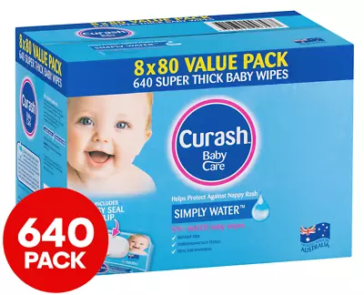 8 X 80pk Curash Simply Water Baby Wipes Pack Of 480 • $37.40