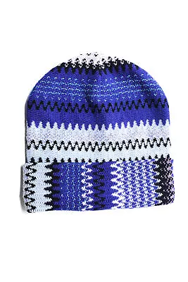 Missoni Orange Label Womens Metallic Knit Printed Beanie Hat Blue Black Pink • $85.39