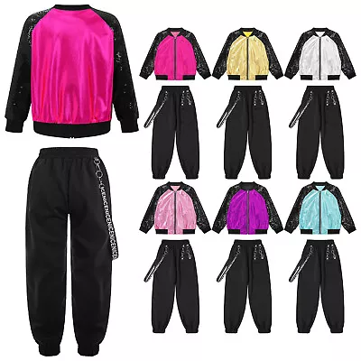 Kids Girls Outfits Clothing Hip Hop Gymnastic Jacket With Sweatpants Cargo Jazz • $53.34