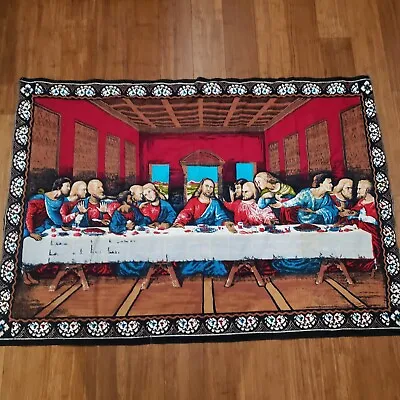 Vintage ATC THE LAST SUPPER Tapestry Painted Cotton Cloth Jesus Christ 38” X 54” • $19.99