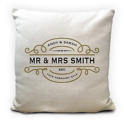 Personalised Wedding Cushion Cover – Mr And Mrs Bride And Groom Vintage Style • £14.99