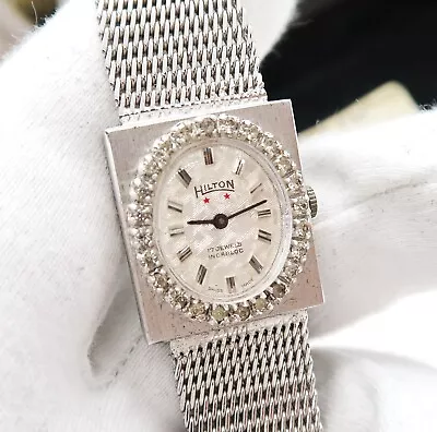 HILTON Manual Wind  Monte Carlo 500  Mesh Band Rhinestones LADIES WATCH R26-17 • $59.99