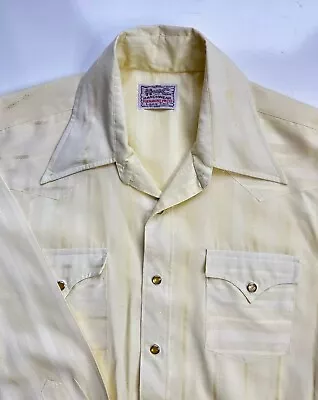 H Bar C California Ranchwear Permanent Press Pearl Snap Yellow Western Shirt / M • $21.95