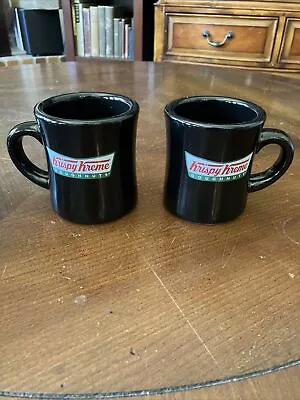 Set Of 2 Black KRISPY KREME Doughnuts 8 Oz Coffee Mug - Heavy RETRO Diner Style • $21.98