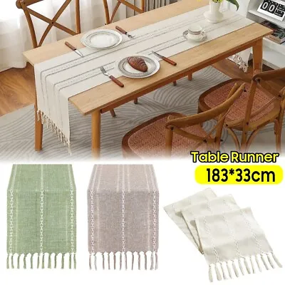 13 X 72  Rustic Linen Table Runners With Tassel Wedding Party Table Decoration • £9.59