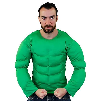 Mens Padded Green Muscle Chest Top Strongman Shirt Tv Army Fancy Dress Costume  • £17.99