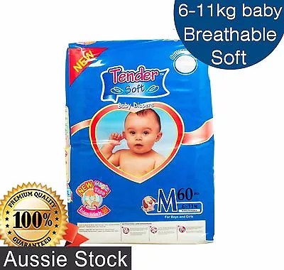 Disposable Nappies Medium Breathable Baby Nappy 6 To 11kg 60 Pack • $14.95
