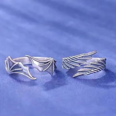 $2.24 • Buy Angel Demon Wing Couples Rings For Women Men Matching Best Friend Promise Rizh