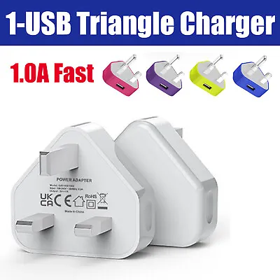 Fast Charger Mains Wall Plug For IPhone/Samsung 1USB Port 1.0A Triangle Adapter • £1.85