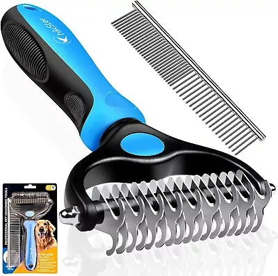 Undercoat Rake For Dogs Double Coat With Pet Comb Pet Grooming Brush Double Side • $13.27