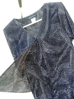 Vtg 80s L Connected Apparel L Crinkle Slinky Black White Polka Dot Layered Dress • $15.14