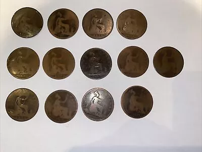 1870s VICTORIAN ONE PENNY COIN QUEEN VICTORIA X 13 • $43.52