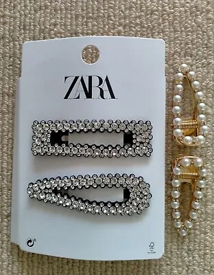 2 Zara Diamante Hair Clips & 2 Pearl Hair Clips New Unworn  • $20