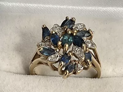 Excellent Vintage 9ct Gold Diamond & Sapphire Fashion Ring Hallmark Size K.1/2 • $38.54