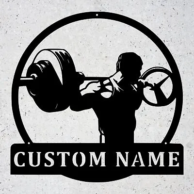 Custom Powerlifting Man Metal Wall Art Personalized Powerlifting Name Decor Sign • $139.95