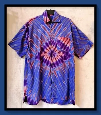 Men's Psychedelic Tie Dye Buttoned Casual Cotton Shirt VGC Free P&P • £13.95