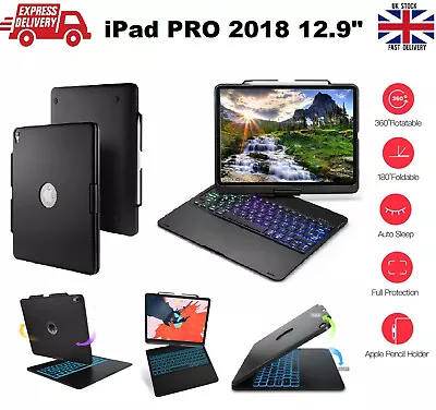 Smart Folio Case Rotating Wireless Keyboard For IPad PRO 3rd Gen 2018 12.9 Inch • £39.99