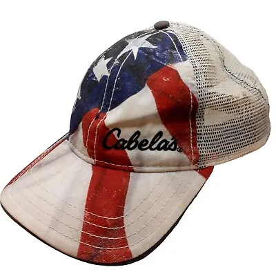 Patriotic Cabelas Cap Hat Mesh Snapback Red White Blue Trucker Baseball • $1.25