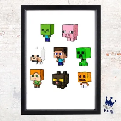 Minecraft Retro Gaming Gamer Design Print Poster Ps5 Xbox PC Framed Creeper • £17.16