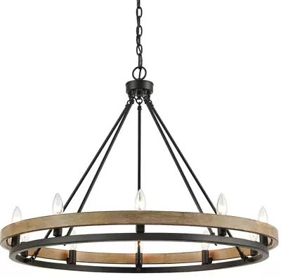Restoration Hardware STYLE Contemporary Rustic Wood/Black Ring Candle Chandelier • $638
