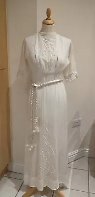 £100 • Buy Vintage Edwardian 1920's Wedding Gown Art Deco Lawn Cotton Day Dress 8-10